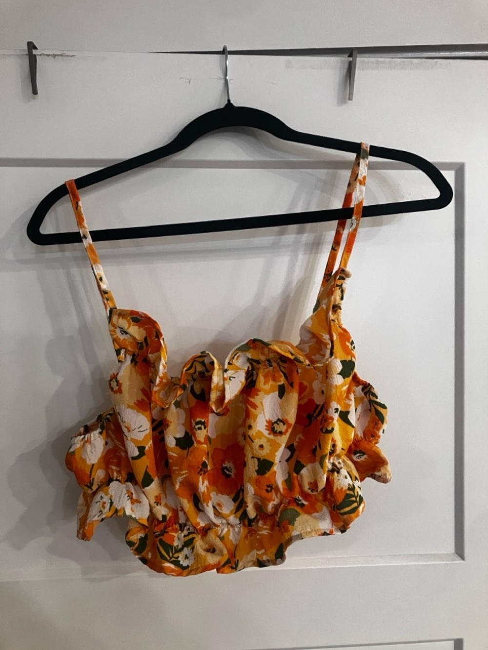 H&M Yellow and Orange Floral Ruffle Crop Top